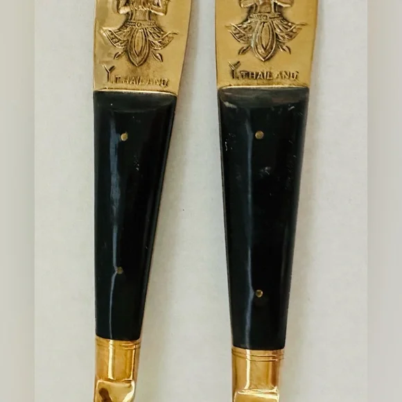 Vintage Siam (Thailand) Brass & Wood Serving Set - Picture 3 of 12